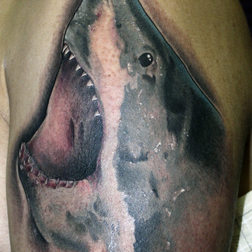 Tattoo realista tiburón a color